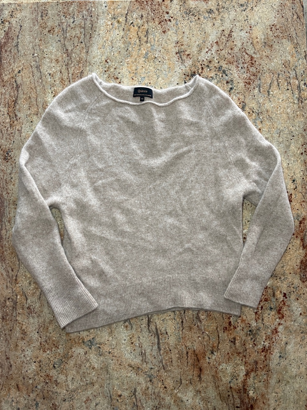Quince Light Beige Crewneck Cashmere-Blend Sweater XS